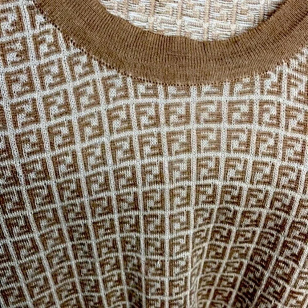FENDI cashmere silk babydoll cap sleeve classic monogram sweater FF Zucca top